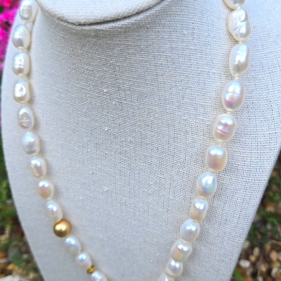 Genuine Baroque Freshwater Pearl Gold Waterproof Toggle Necklace NEW - Picture 6 of 9